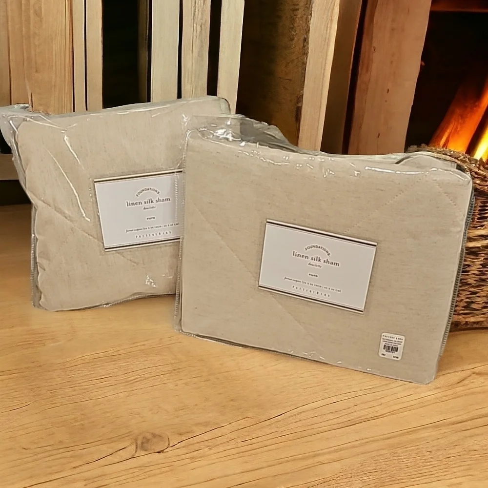Pottery Barn Wheat & Toupe Linen Silk Blend Euro - Sham Set Of 2